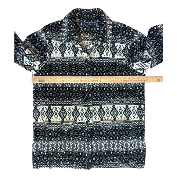 Liz Claiborne Cabincore Jacket Sherpa Fleece Shacket Aztec Black White Button M - Picture 8 of 9